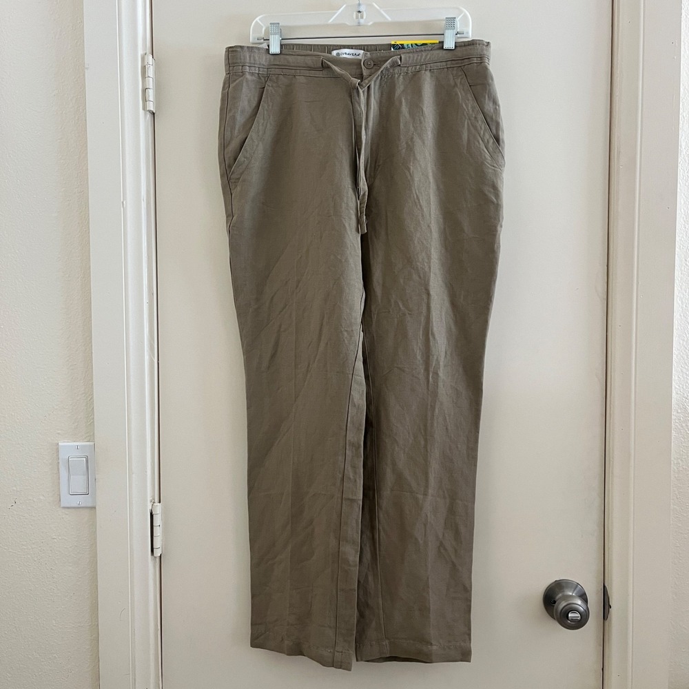 Cubavera Men Linen Blend Pant M x 30 Beige Elastic Waistband Preppy Minimalist